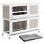 Two-Tier Wooden Rabbit Hutch with Wheels Trough Rain Cover Tray