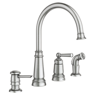 Robinet de cuisine à fixation sur comptoir à poignée simple Moen Edison (distributeur de savon inclus) (pulvérisateur latéral inclus)