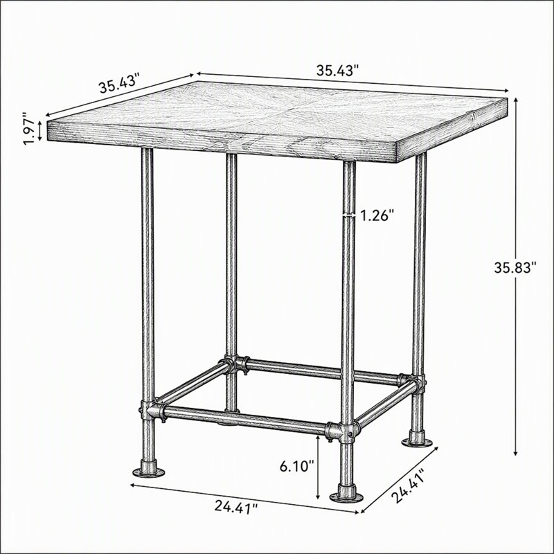 35.4" Square Bar Table, Cocktail Coffee Counter High Top Pub Table with Wood Tabletop
