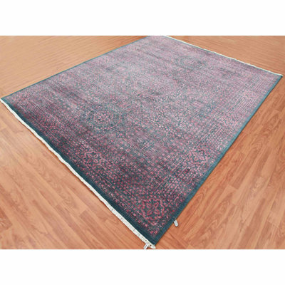 Tapis vert / mauve noué à la main de conception unique 8 pi x 9 pi 9 po Vayolet New Age