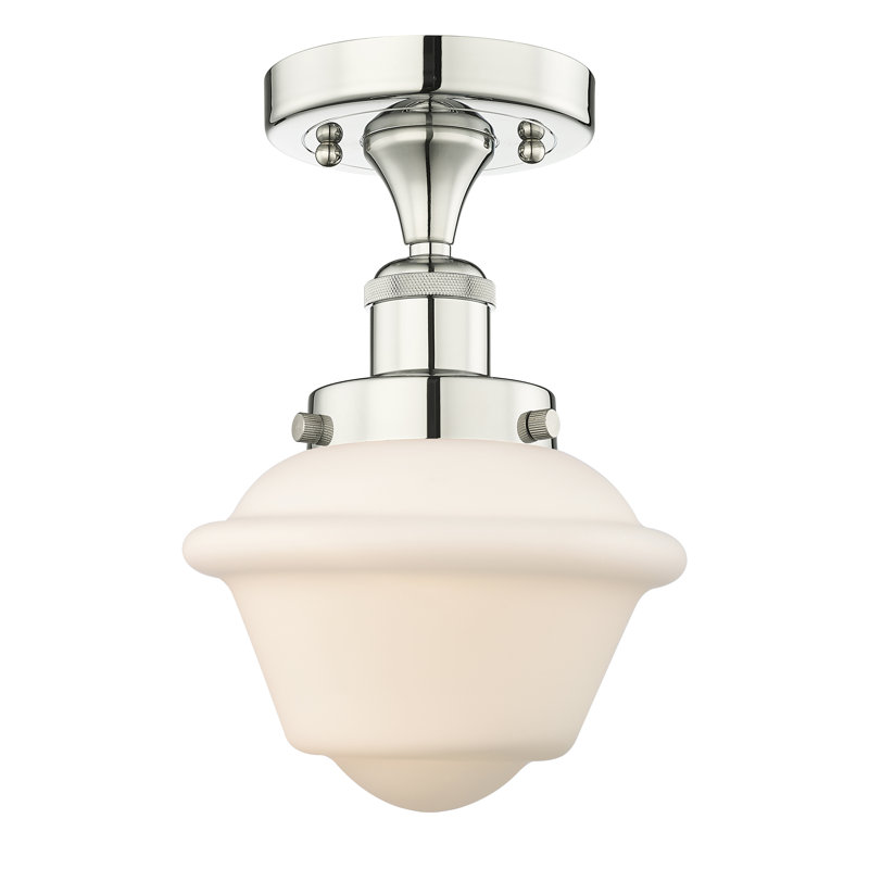Plafonnier semi-encastré en verre Grourke, Blanc mat, Nickel poli