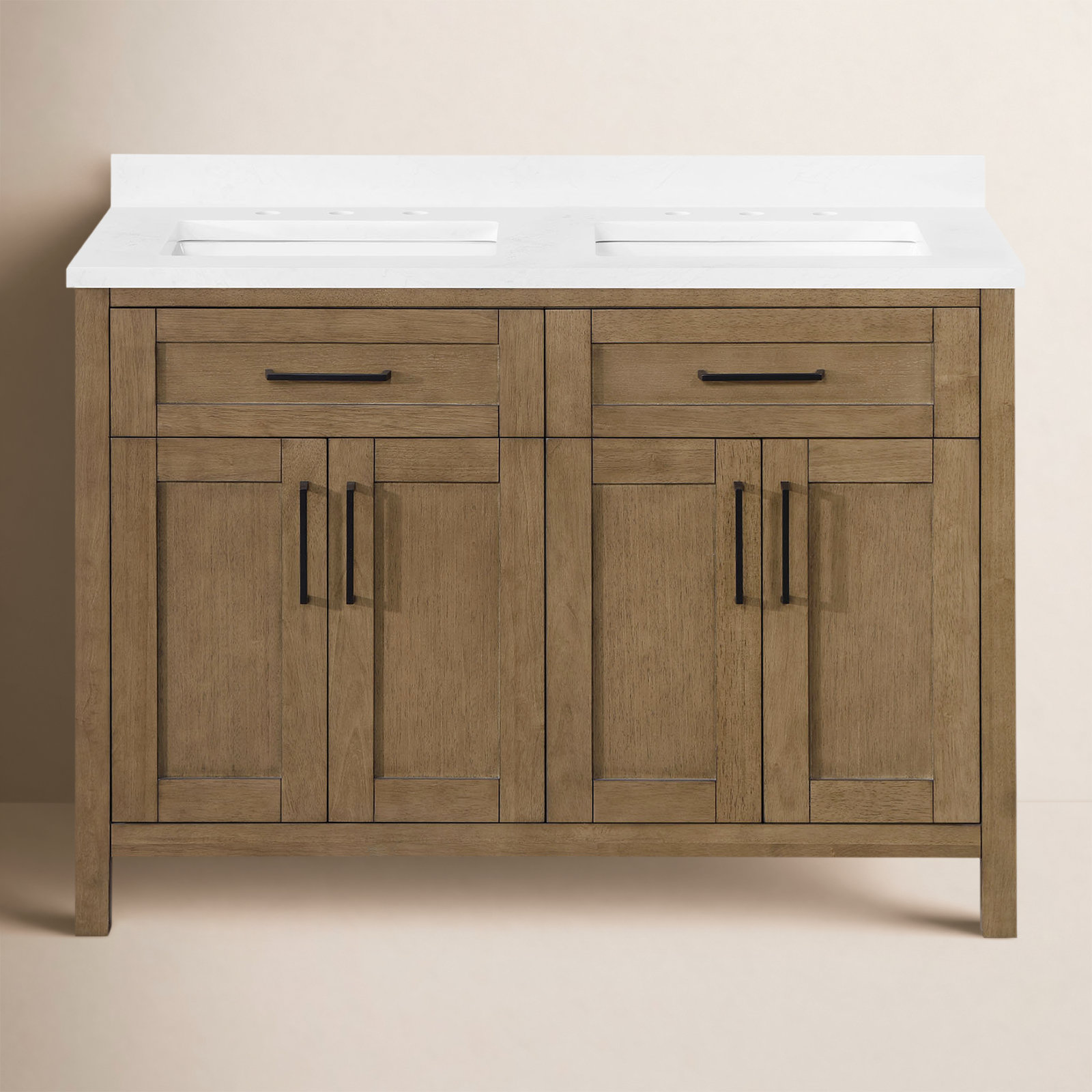 Tahoe 48" Double Bathroom Vanity, Almond Latte Brushed, Yves, Matte Black