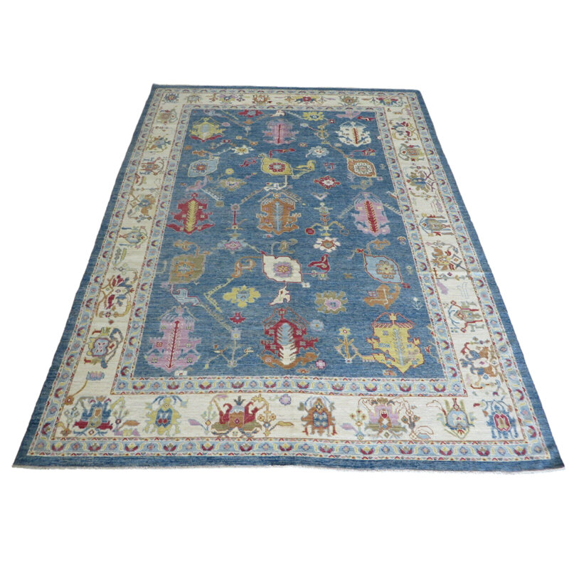Tapis oriental turc bleu noué à la main 10 pi 4 po x 14 po 27ACD61D7F58446FAD2AA17DECEF375D