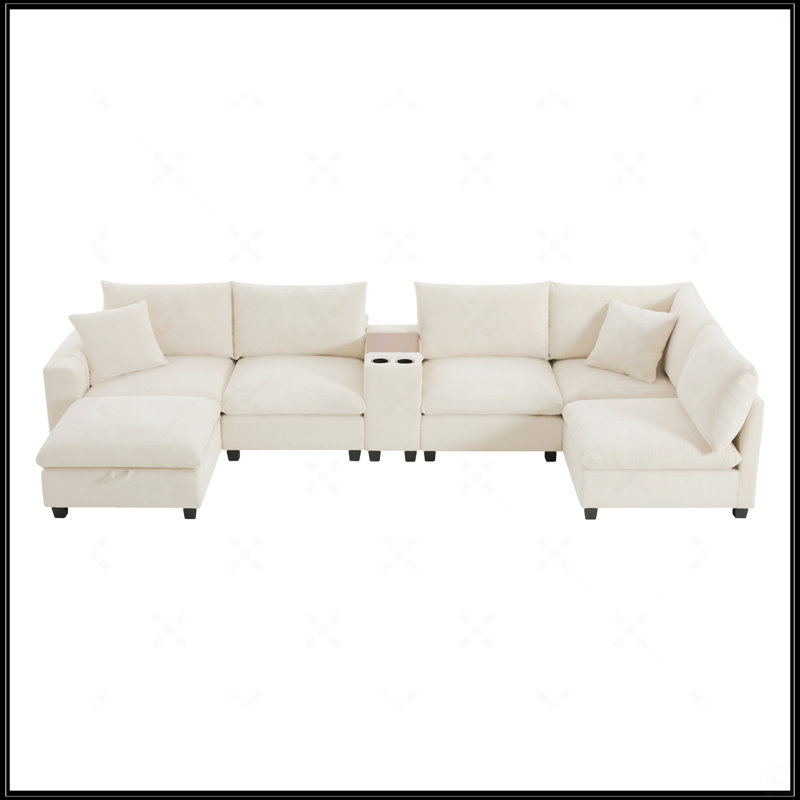 140'' Oversized Modular Sectional Sofa With Movable Storage Ottoman And Console