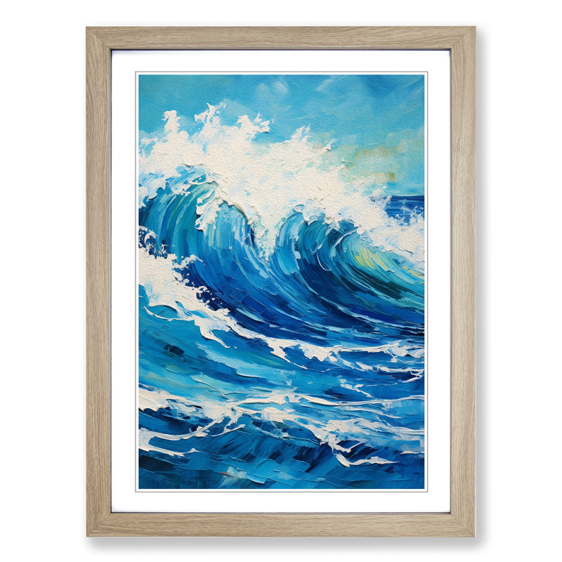 Ocean Expressionism - Single Picture Frame Print on Wood, Oak Framed, 46cm H x 34cm W x 2cm D