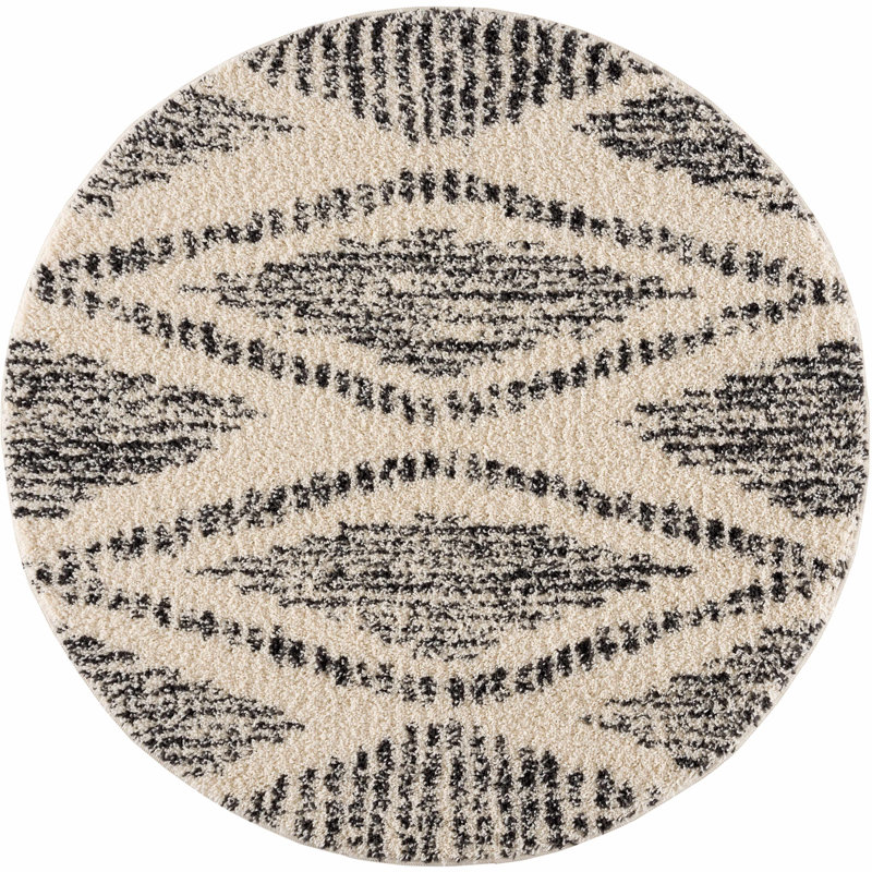 Tapis beige à poils longs performance Espindola, Rond 7 pi 10 po
