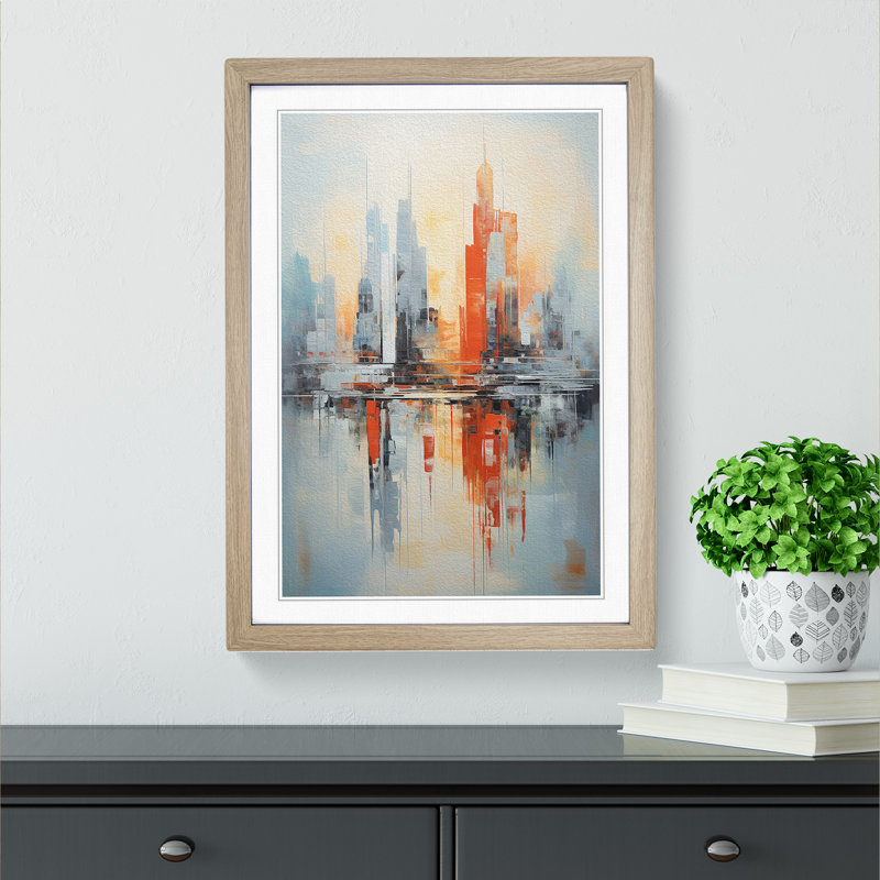 Skyline Abstract No.4 - Single Picture Frame Print on Wood, Oak, 34cm H x 25cm W x 2cm D