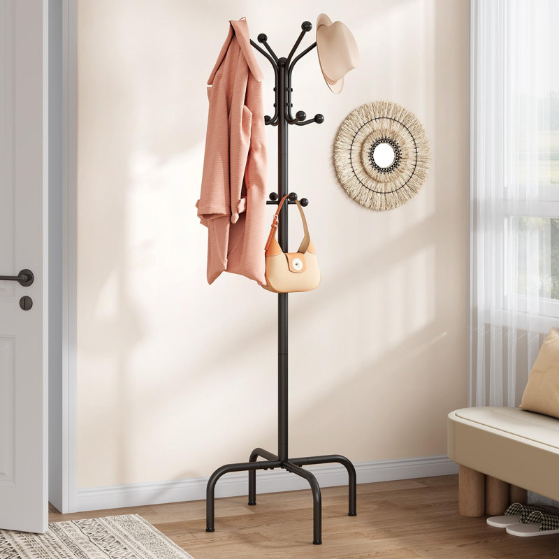 Metal Freestanding 12 - Hook Coat Rack, Black