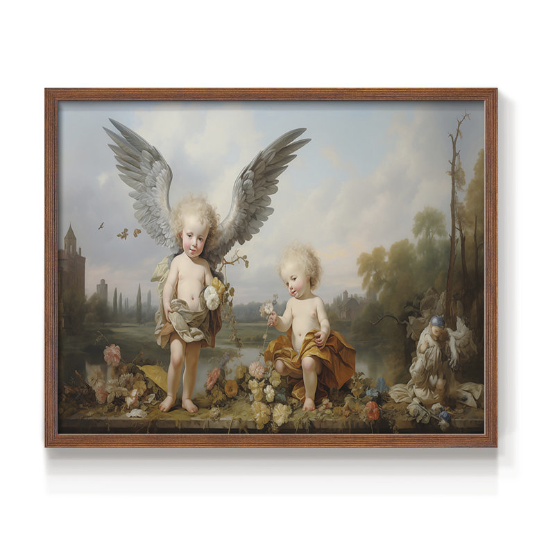 Angels From Above-11 - Reproduction encadrée - Restickable, H 11 po x l 14 po, Cadre noyer