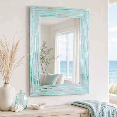 Sutphen 24x30" Coastal Aqua Blue Mosaic Printed Glass Reeded Tiled Frameless Decorative Accent Wall Mirror for Entryway, Hallway, Bathroom Vanity, Bedroom