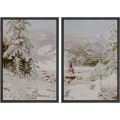 «Village enneigé, paysage alpin, hiver, nature, nature, décor, décor», 2 pièces