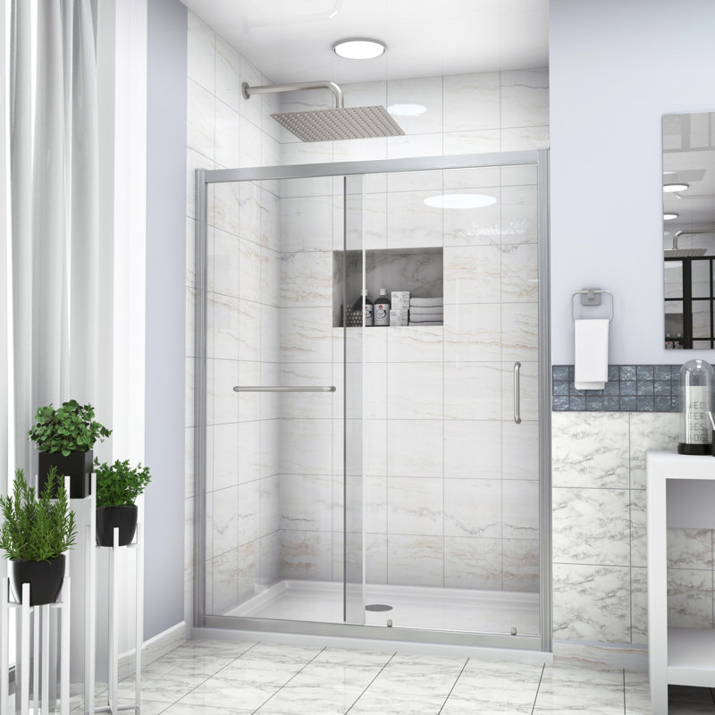 Single Sliding Bypass Shower Enclosure 48X72, Brushed Nickel - Contemporary Bathroom 48X72 Door Enclosure, Construction, Stylish Finish