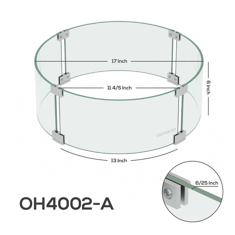 Aledra Round Glass Fire Pit Accessory, 6" H x 17" W x 17" D