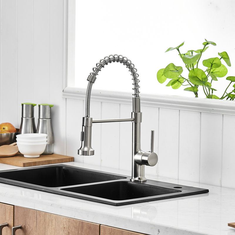 Robinet d'évier de cuisine avec robinet rétractable, nickel brossé, rotatif à 360 degrés, robinet de remplissage en céramique, rotatif, adapté à divers éviers