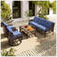 Ensemble de meubles de patio 4 pièces avec fauteuils pivotants, canapés en osier d'extérieur pour 5 personnes, ensemble de conversation modulaire en rotin pour terrasse près de la piscine, bleu