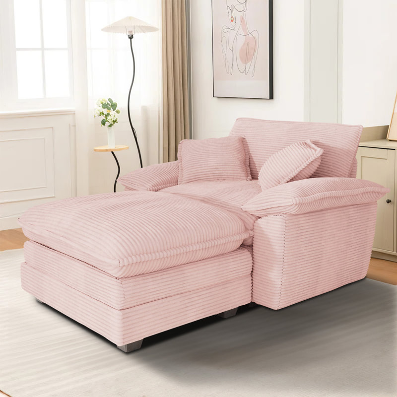 Corduroy Chaise Lounge Chair Indoor with Ottoman,Upholstered Armchair with 3 Pillows,Comfy Single Sofa Couch Lounge Reading Chairs with Wide Arms,Modern Sofas Couches for Living Room,Bedroom