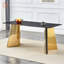 Table de salle à manger 63 x 31,5 x 30 pouces à motif de marbre noir avec pieds papillon en acier inoxydable doré, résistant aux rayures et à la chaleur-1904959234-1904959245