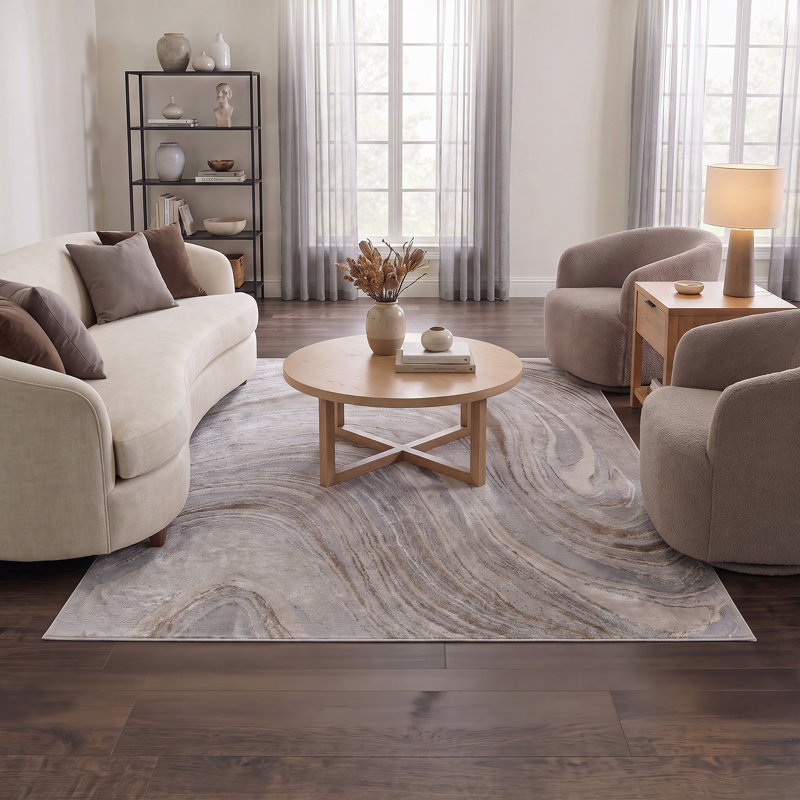 Nevada Collection Abstract Cream and Gold Rug, Cream/Gold, Rectangle 7'11" x 11'2"
