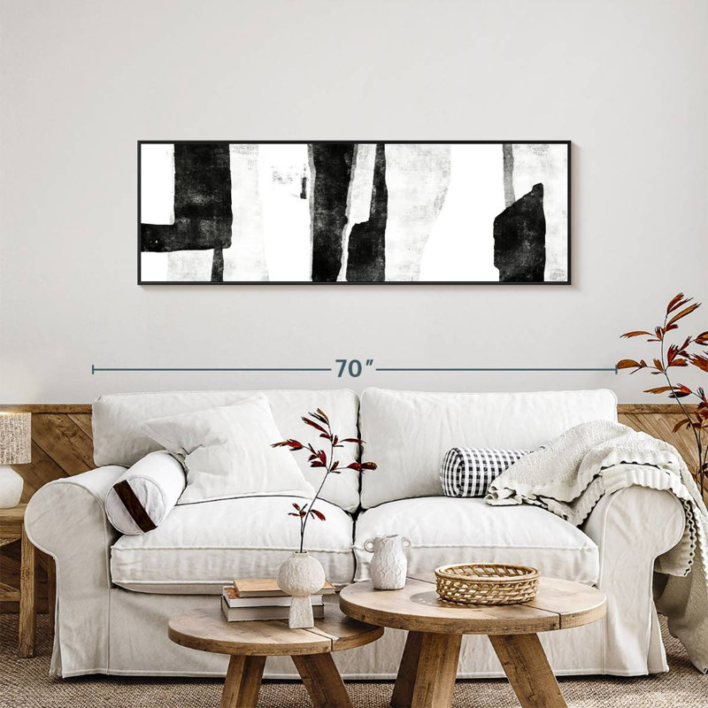 Blanc à noir Wildman II, 57 po x 19 po, Cadre flottant noir