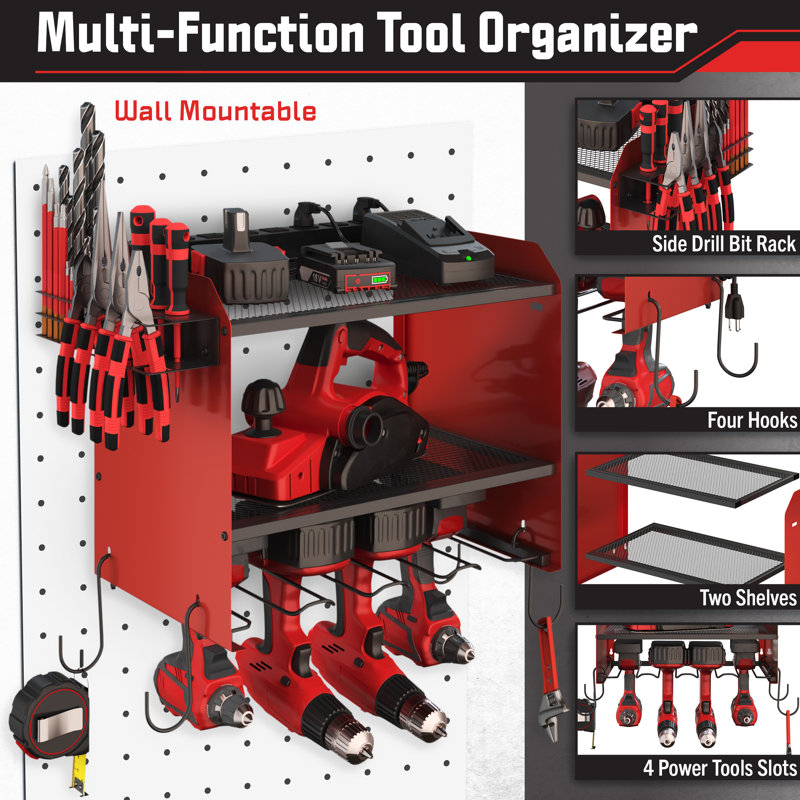 Support mural pour outils électriques Stalwart avec station de charge - Support de perceuse avec multiprise - Support de rangement