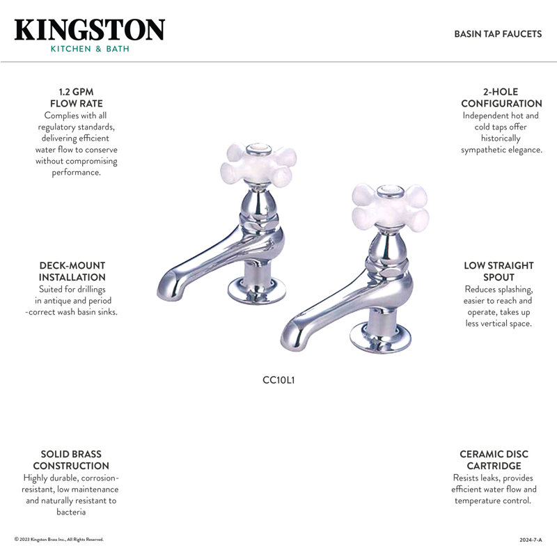 Robinet de lavabo à deux poignées Kingston, Chrome poli
