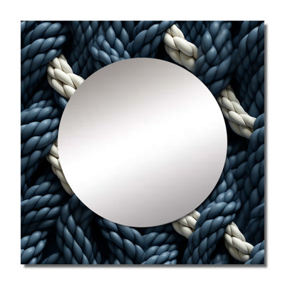Coastal Rope Motifs White And Blue I - Abstract Square Mirror Wall Decor For Bedroom