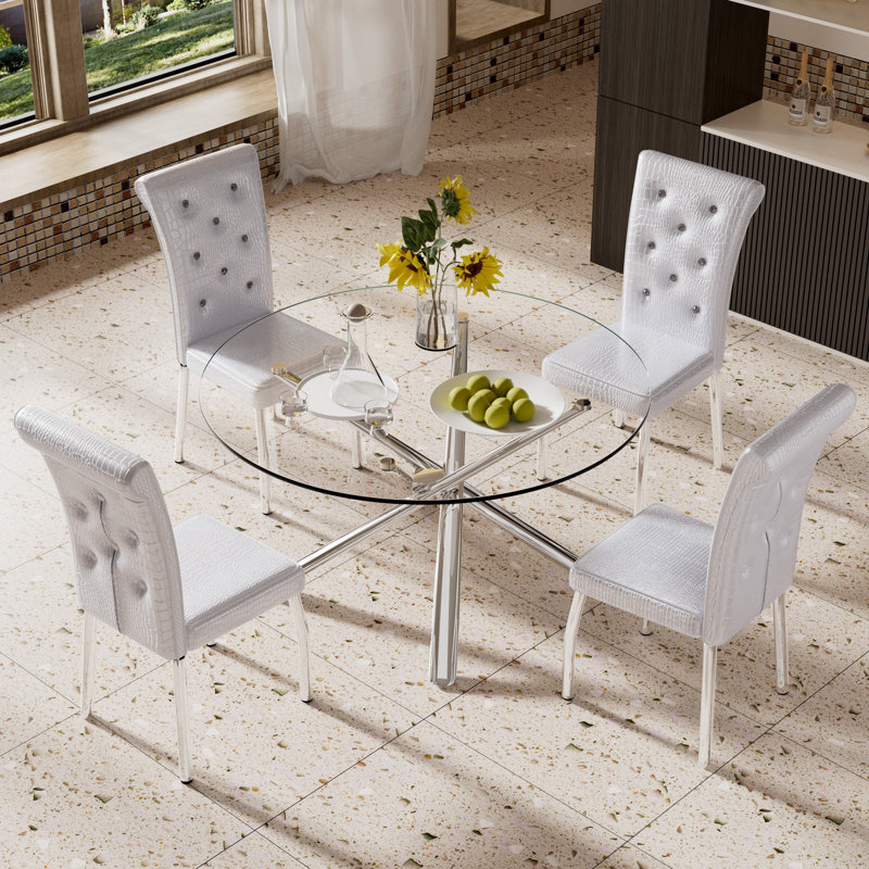 Ivy Bronx Piece Round Glass Dining Set, with Upholstered