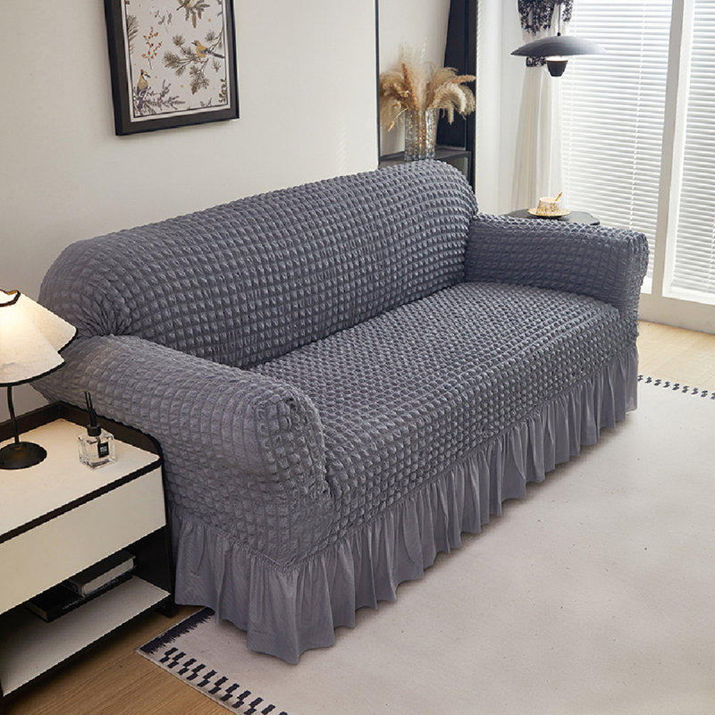 Housse extensible texturée à volants pour jupe de lit, Tissu gris, H 40 po x l 118 po x P 39 po