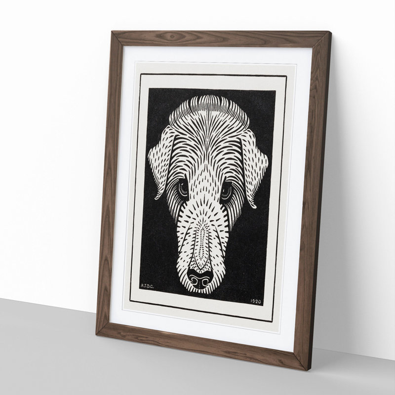 Dogs Head by Julie De Graag - Picture Frame Painting, 65cm H x 48cm W x 2cm D, Walnut Framed