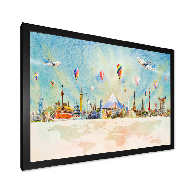 «World Travel Famous Monument VI», reproduction sur toile flottante, H 8 po x l 12 po x P 1 po, Cadre noir