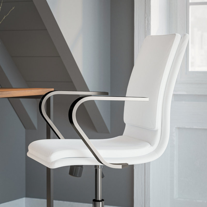 Elegant White LeatherSoft Mid-Back Executive Chair with Brushed Chrome Swivel Base