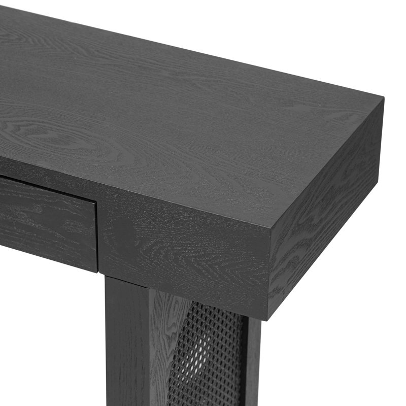 Stylish Rustic Narrow Console Table With Storage Drawers, Antique Black