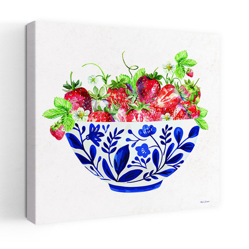 Art mural abstrait bol de fraises, H 18 po x l 18 po