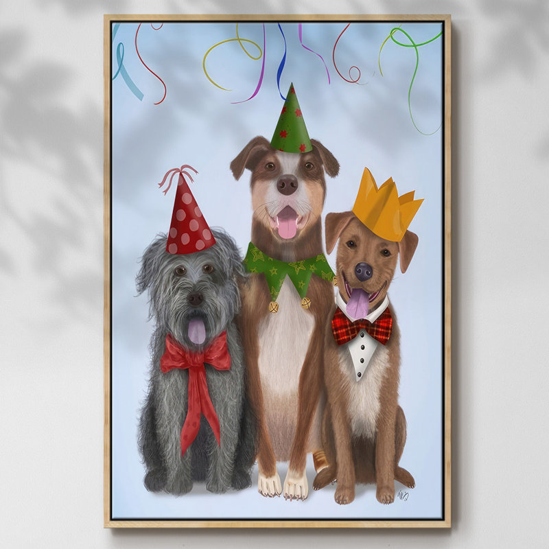 Christmas Party Mutts, toile tendue avec châssis, H 25 po x l 17 po x P 1,5 po, Naturel