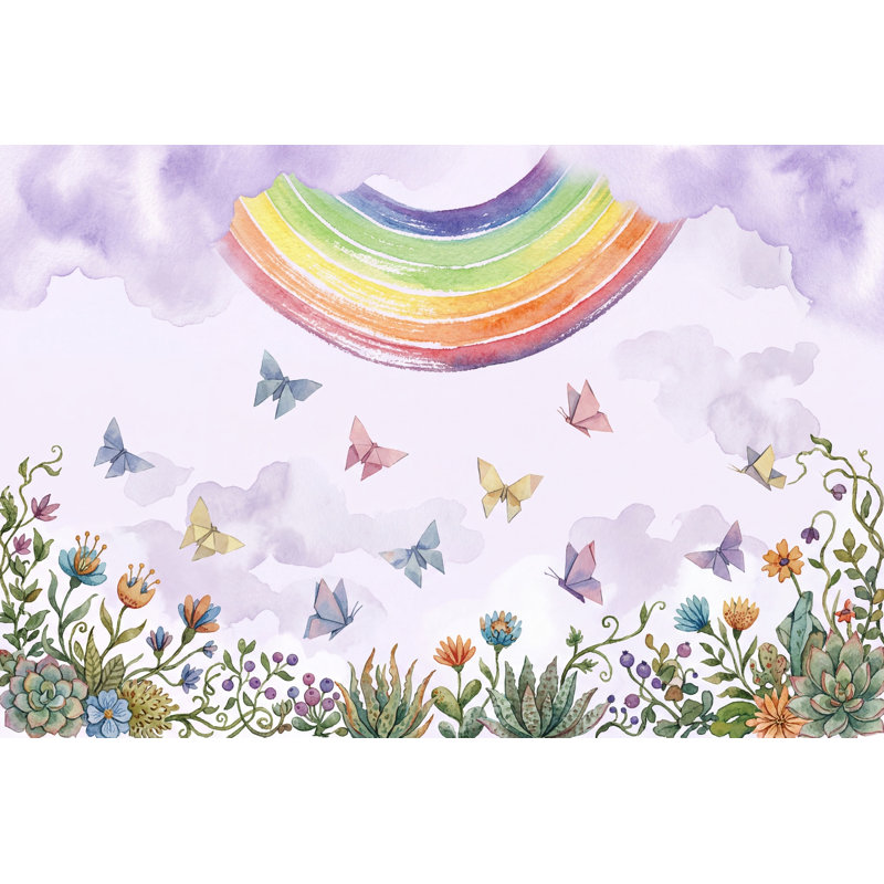 Décoration murale arc-en-ciel papillons amovibles aquarelle, 120 po x 96 po, Non tissé