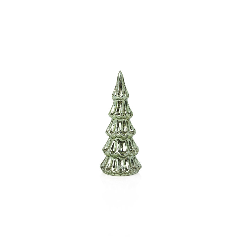 Marron Vintage Light Green LED Glass Tabletop Trees, Set of 2, 8.5" H x 3.25" W x 3.25" D
