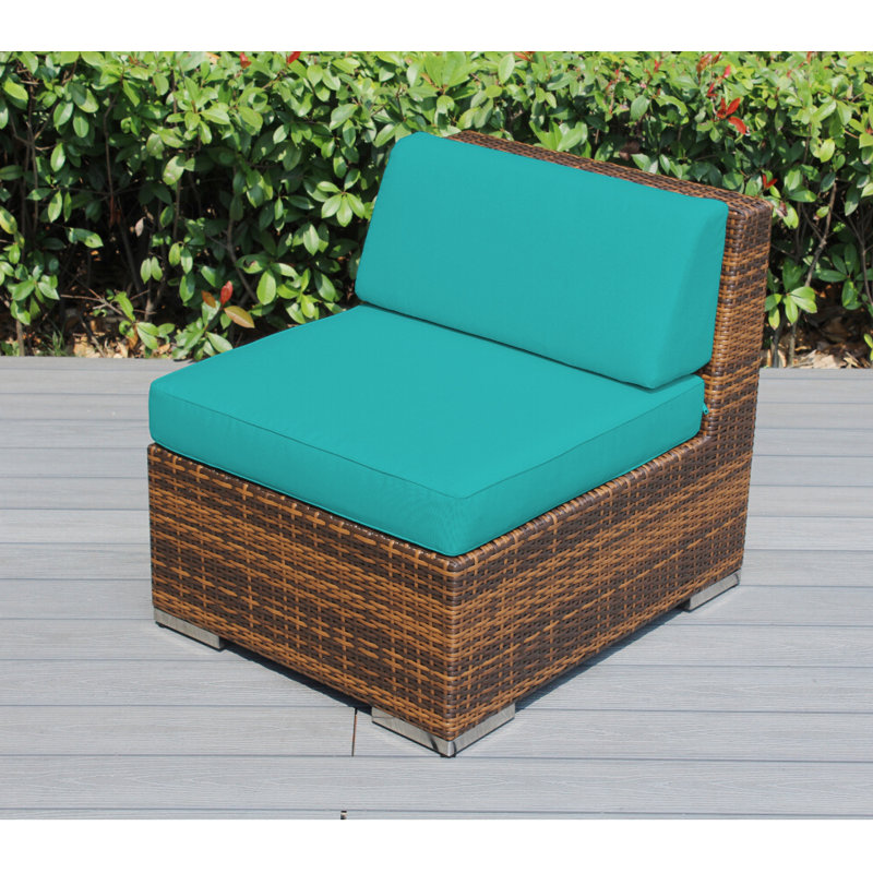 Chaise de patio avec coussins Billyjo, Sunbrella® turquoise, Mélange de bruns