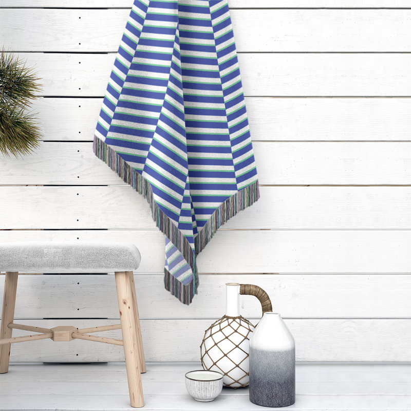 Couverture en coton tissé à rayures fracturées, l 37 po x L 52 po, Bleu / vert