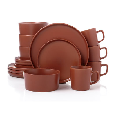 Lorren Home Trends Gray Stoneware Dinnerware Set, 16 Piece, Service for 4, Microwave and Dishwasher Safe