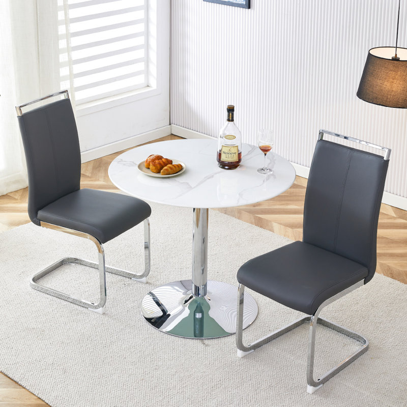 Ensemble de salle à manger 3 pièces avec plateau en verre, Gris foncé
