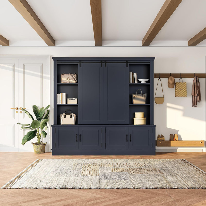 L'armoire de vestibule multifonctionnelle comporte des rails coulissants pour un grand espace de rangement, combinant astucieusement une unité de rangement avec un design de hall d'entrée en forme d'arbre. Idéal pour les salons et les couloirs, bleu