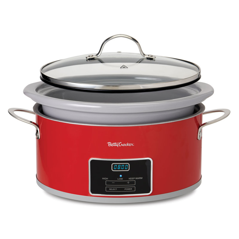 BCK Series Betty Crocker 6-quart Oval Digital Slow Cooker, Programmable Crock Pot Up To 20 Hours, Electric Cooking Pot With Lcd Digital Display, Removable Stoneware Crock Liner, Betty Crocker Cookbook For Slow Cookers Included