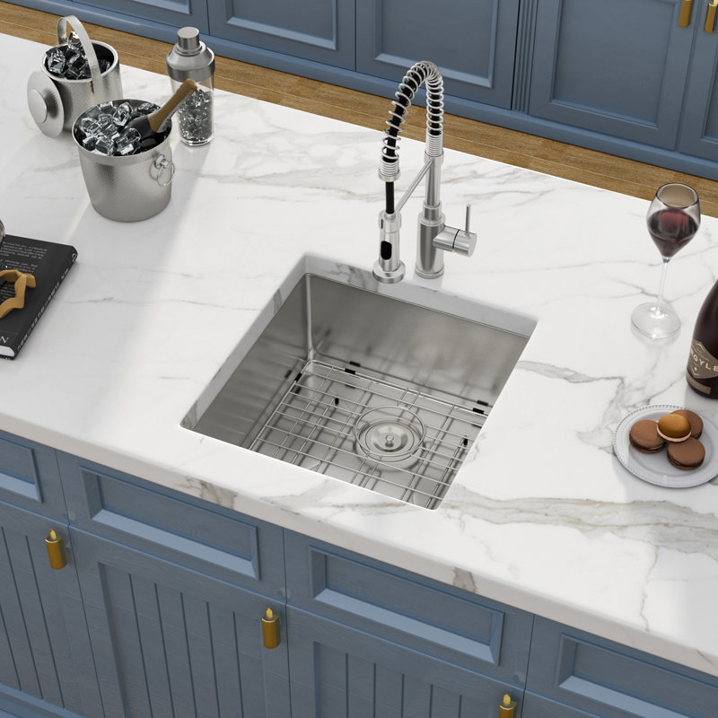 19" L x 20" W Undermount Bar Sink Single Bowl Prep Sink 16 Gauge Stainless Steel Kitchen Bar Sink