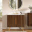 Meuble-lavabo 30 po en noyer rayé avec lavabo en céramique blanc de Carrare avec trois trous de robinet, grand meuble-lavabo autoportant pour salle de bain moderne, KD-123317835