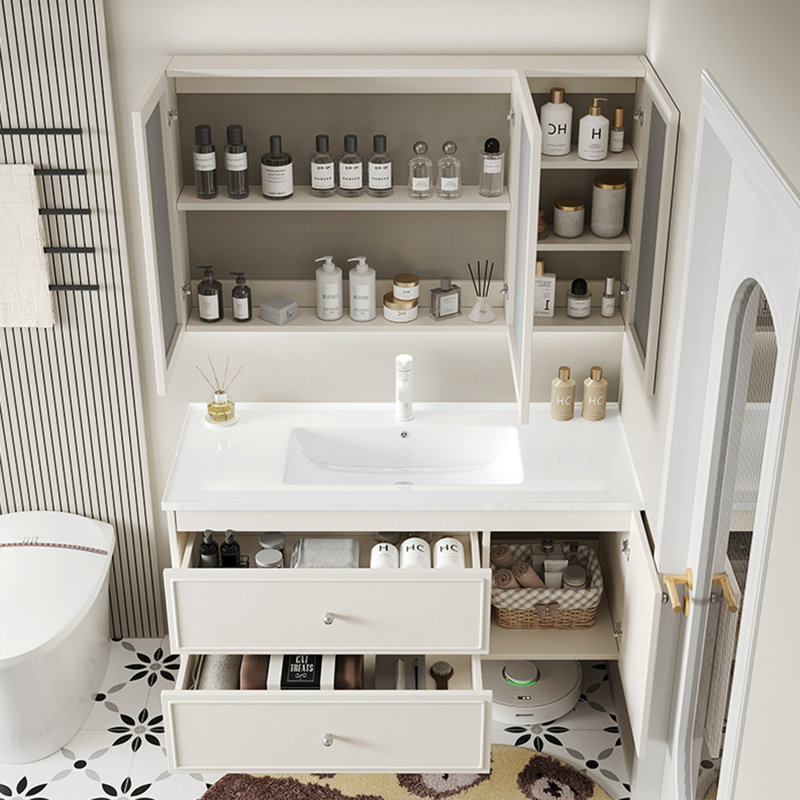 Armoire de salle de bain simple de style nordique, Blanc cassé, H 19,7 po x l 47,2 po x P 19,7 po