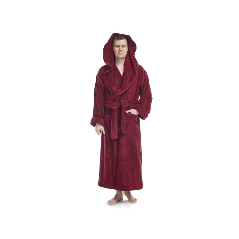 Peignoir 100% coton éponge garçon / homme + cheville avec poches et capuche, TG, Bourgogne