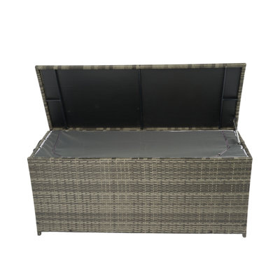 Outdoor Storage Box, Wicker Patio Deck Boxes With Lid, Outdoor Cushion Storage For Kids Toys, Pillows, Towel
