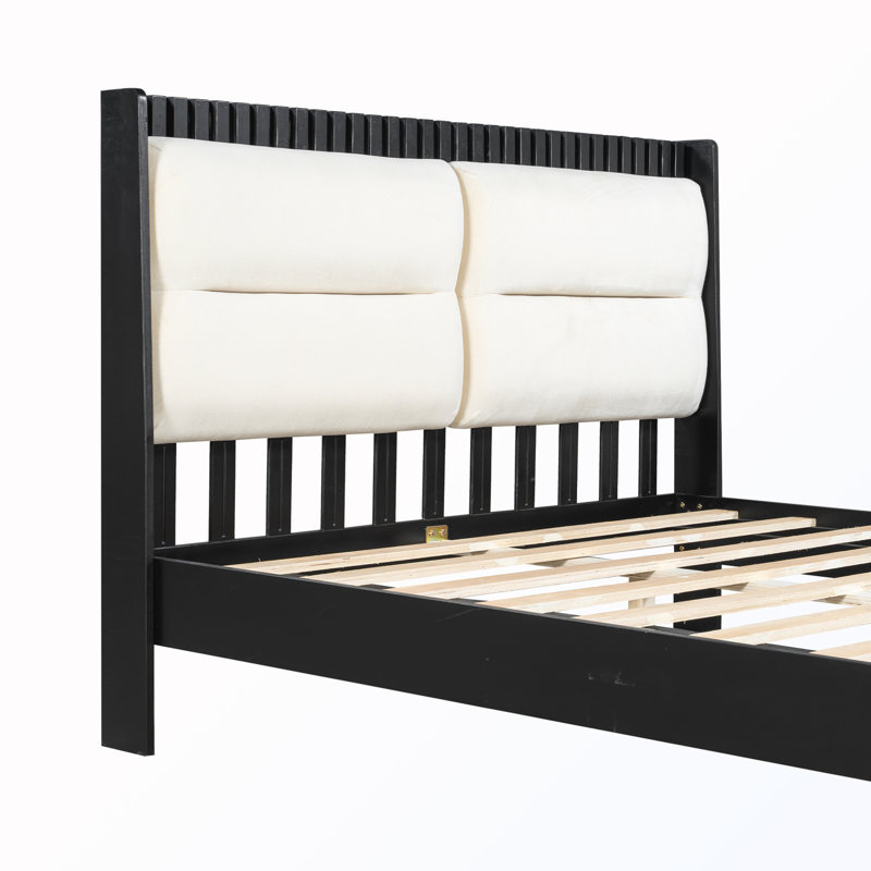 Grand lit en bois avec tête de lit tapissier, Grand lit, Noir