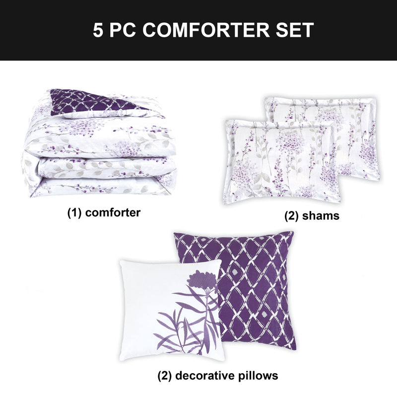 Fresh Meadow Purple Floral Reversible Full Comforter Set