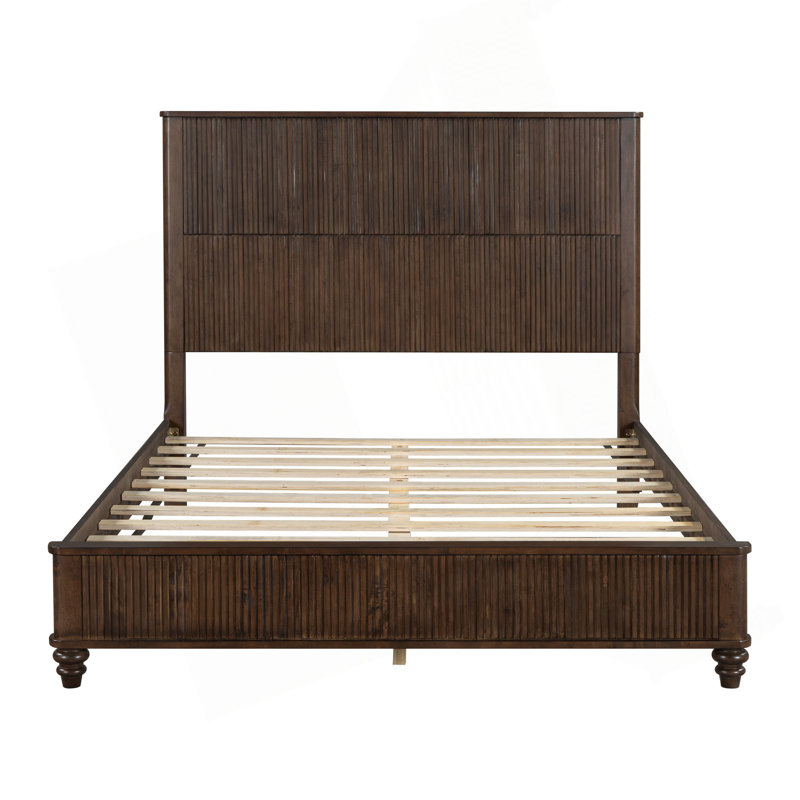 Structure de lit plateforme en bois naturel robuste avec tête de lit haute, aucun ressort nécessaire, Noyer, Grand lit
